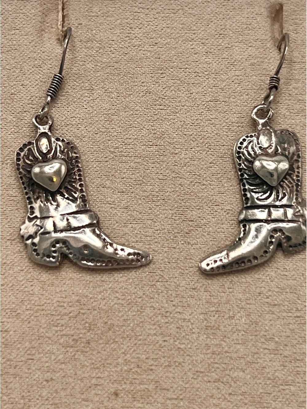 925 Sterling Silver Cowboy Boot Heart Dangle Earrings Western